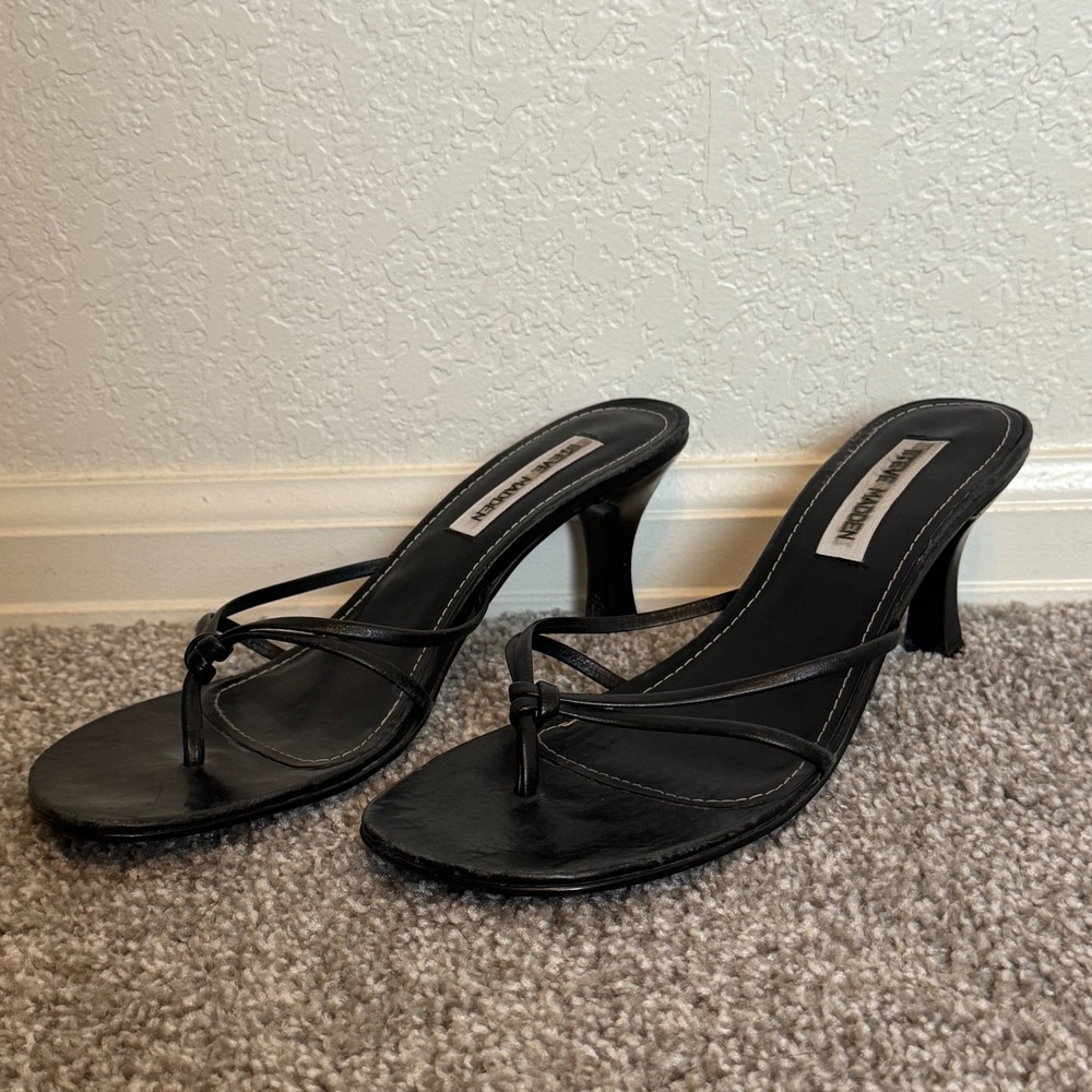 Y2K Style Leather Steve Madden Gwenith Kitten Heels 8.5 Black